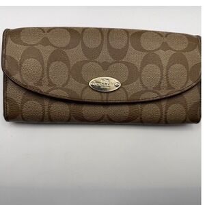 Coach Signature Monogram Slim Envelope Wallet Brown Blue F52601